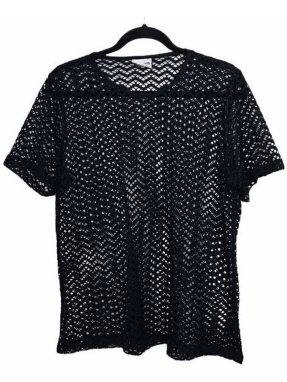 Bon Worth Black Open Crochet Knit Net Style T Shirt Tee Top Approx XL